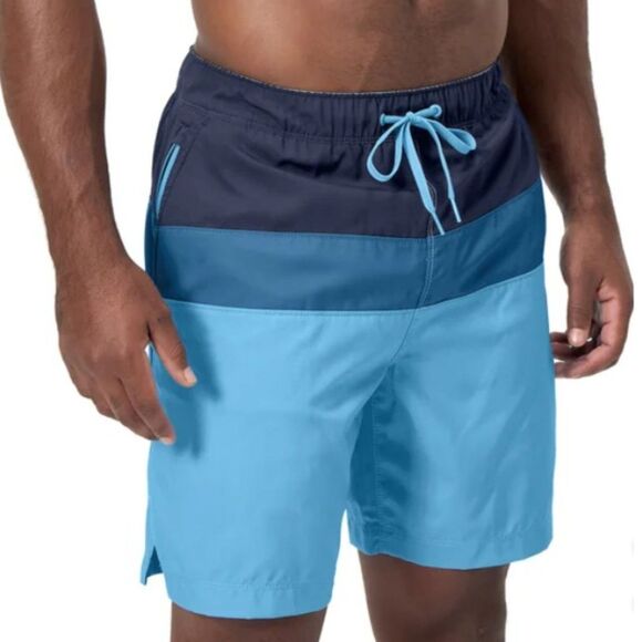 SPEEDO Colorblock Volley Swim Shorts Sz S (30-32) Blue Stripe Trunk Swimsuit NWT - Picture 1 of 11